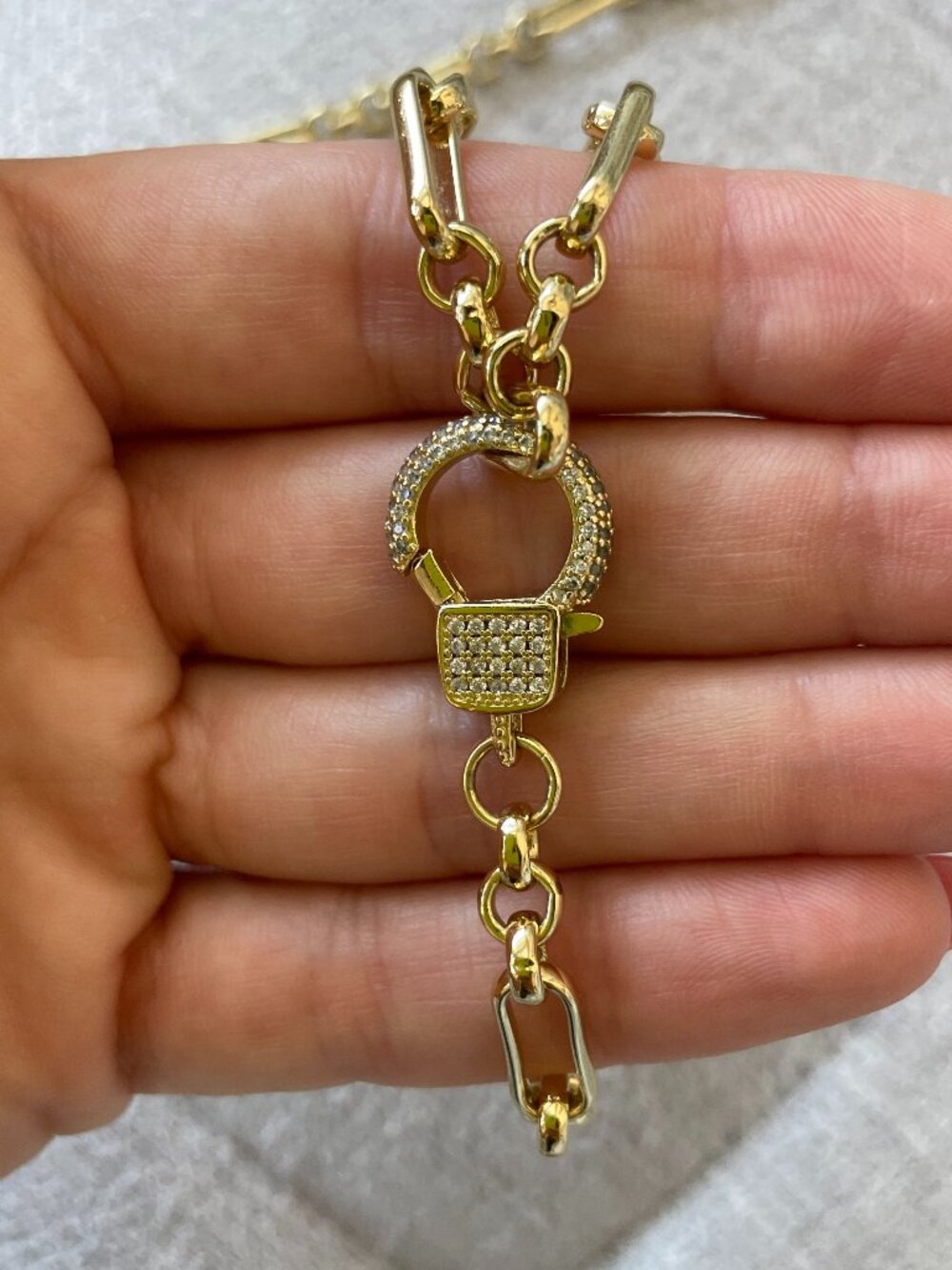 Brand New Chunky Gold-Plated Paperclip Necklace with Cuff Detail